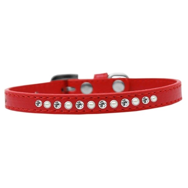 Mirage Pet Products Pearl & Clear Crystal Puppy CollarRed Size 10 611-04 RD-10